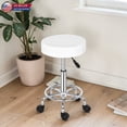 thumbnail image 2 of Hassch White PU Leather Swivel Stool on Wheels, Rolling Padded Seat for Drafting/Task/Work, 19.69"-25.39" Adjustable Height, Easy Assembly, White, 2 of 10