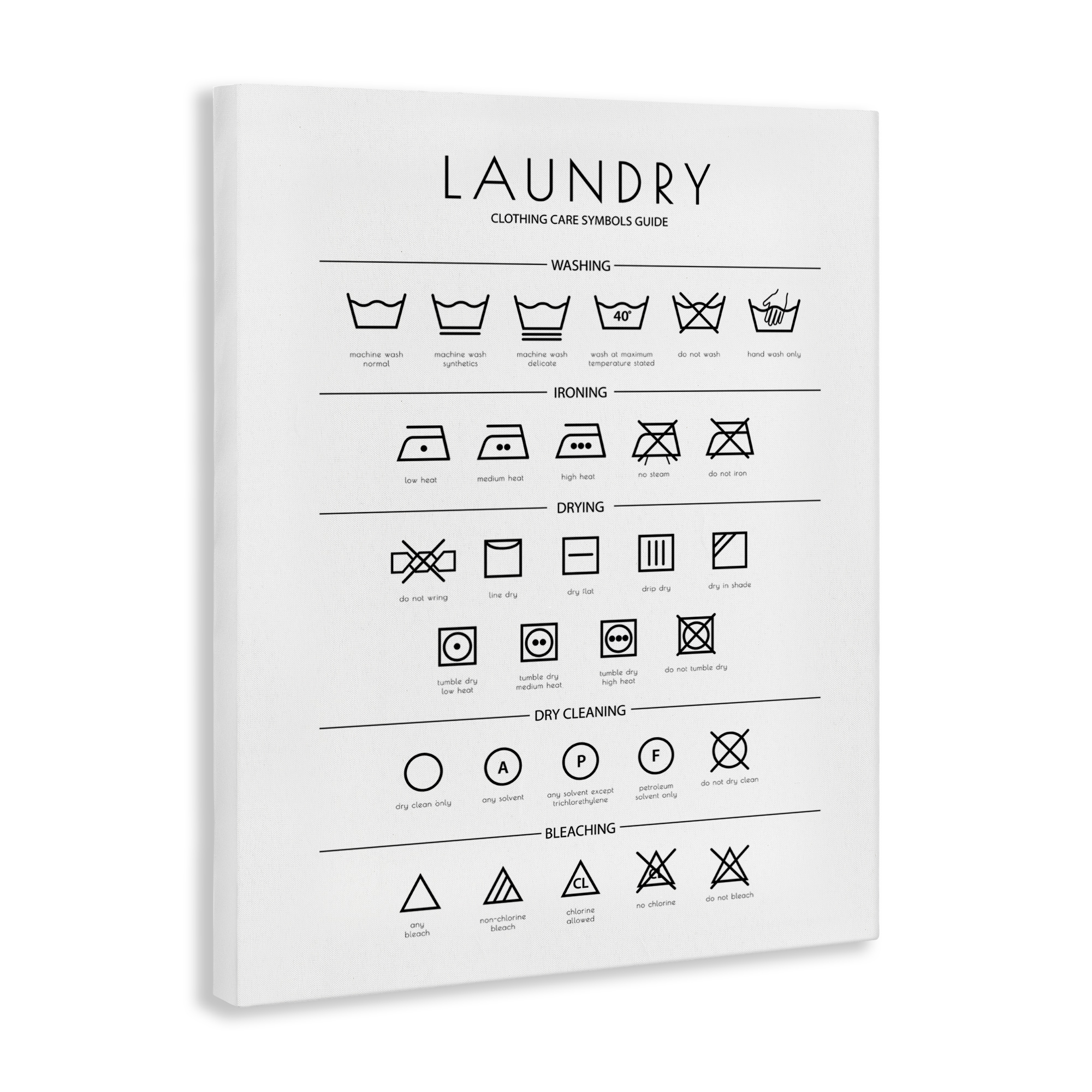 Minimal Laundry Cleaning Symbols Canvas Art, 16 x 20