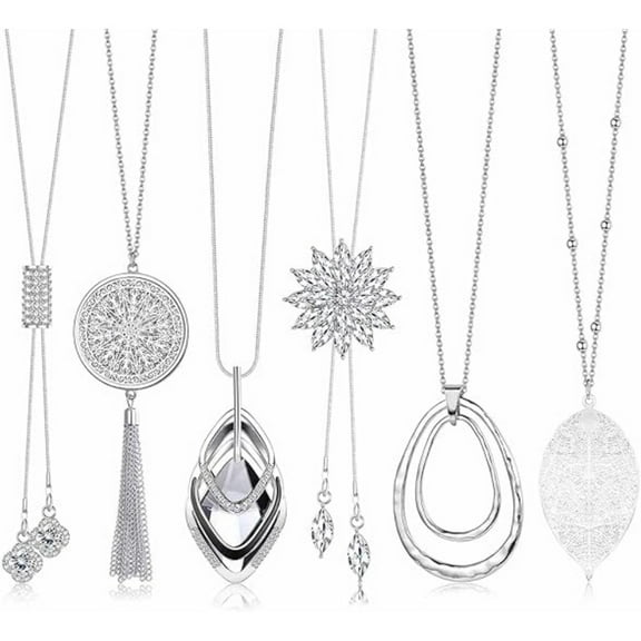 6Pcs Fashion Y-Necklace Collection, Sparkling Rhinestone & Alloy Layering Chains, Adjustable Long Necklaces for Women, Perfect Gift for Christmas & Birthday