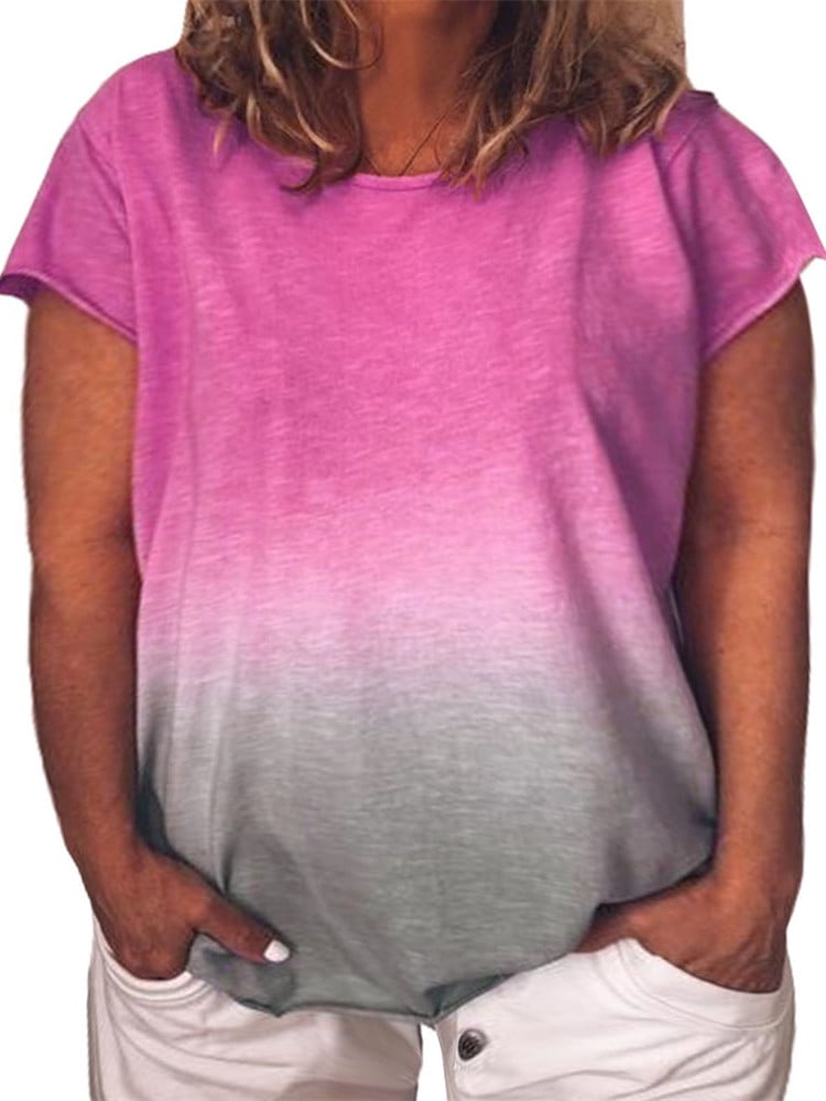 Special Gradient Color Print T-shirt Plus Size Women Summer Tops ...