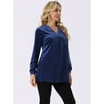 thumbnail image 3 of DARING DIVA Women's Velvet V Neck Long Sleeves Casual  Blouses S Dark Blue, 3 of 8