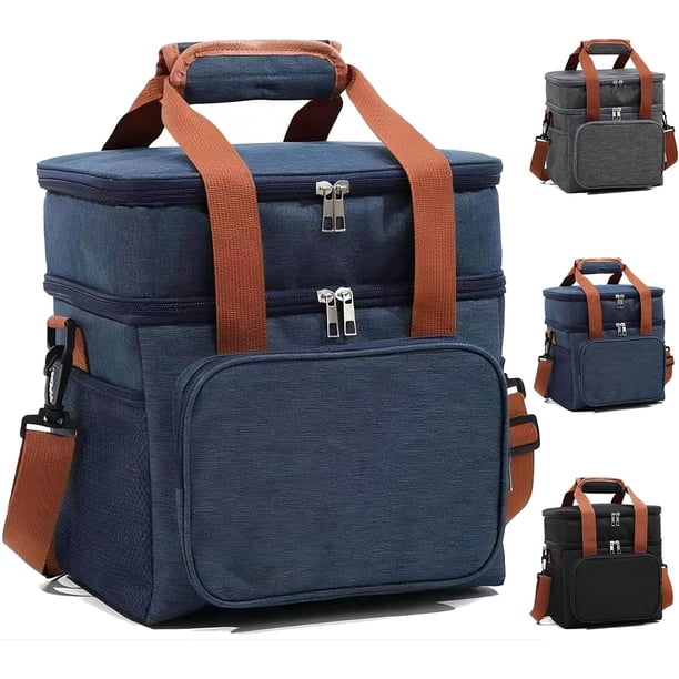 Bolsa de almuerzo, 14L doble capa, bolsa de almuerzo aislante con correa ajustable reutilizable, tela oxford, resistente al roho, función de aislamiento de gran capacidad portátil (Azul marino)