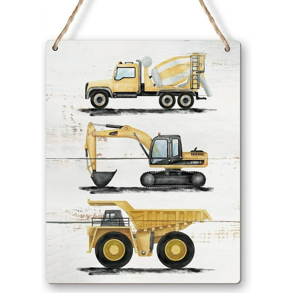 Construction Truck Wood Sign Nursery Door Wall Art Transportation Cement Truck Wooden Hanging Sign for Kids Bedroom Door Wall Decor 8x10 Inch