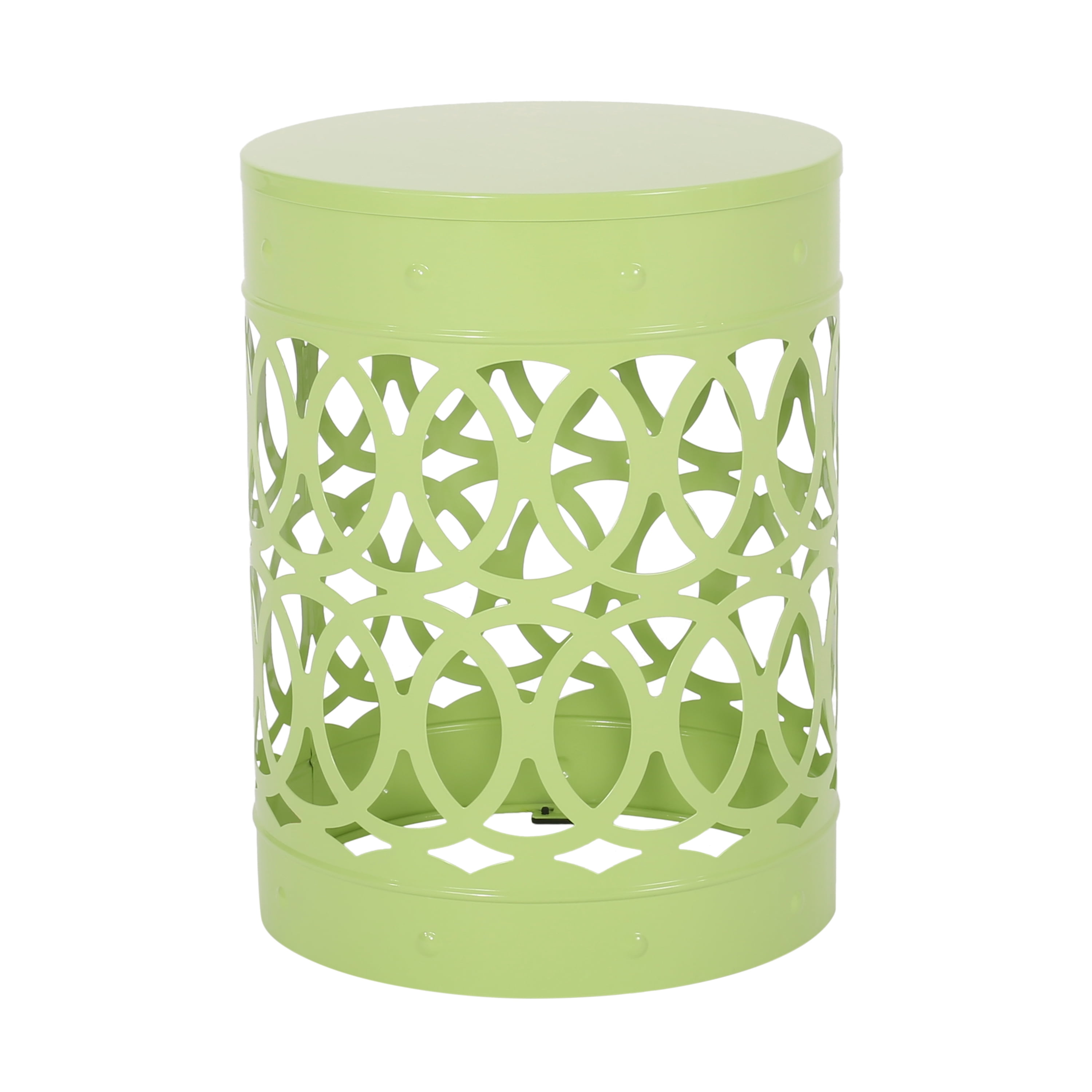 Outdoor Nesting Side Table Set of 2, Cylindrical Hollow Out Iron Structure for Patio Garden, Green
