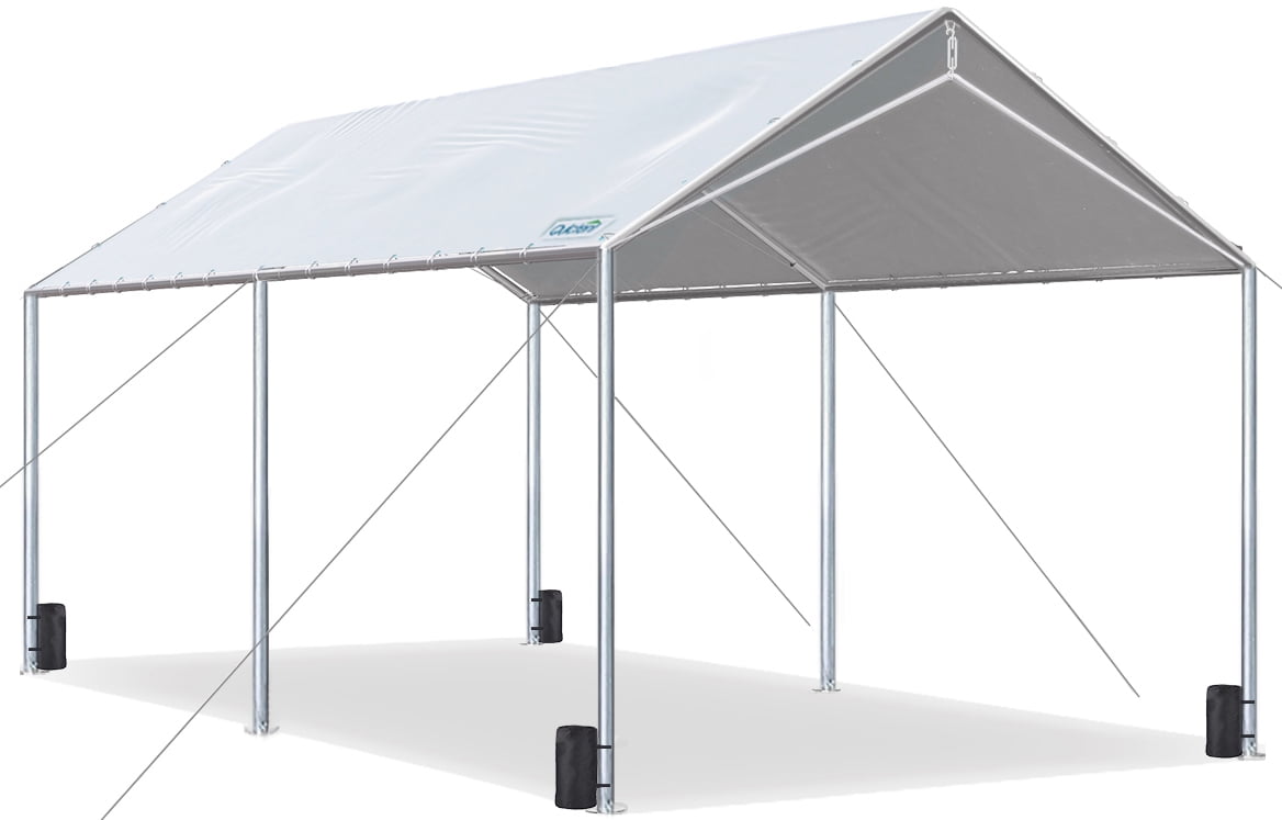 Quictent 10’x20’ Heavy Duty Carport Car Canopy Galvanized Car Shelter with Reinforced Steel Cables and Ground Bars-Beige