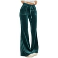 thumbnail image 2 of CQONEPT Women's Velour Pants Drawstring Lounge Baggy Wide Leg Pants Bell Bottom Warm Fall Winter Trendy Fashion Pant with Pockets Navy S, 2 of 7