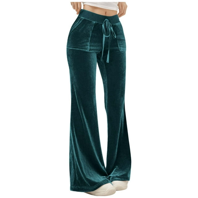 Yuyuzo Womens Velvet Flare Pant Drawstring Waist Bell Bottom Leggings Casual Bootcut Trousers with Pockets