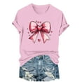 thumbnail image 2 of WHLBF Tops for Women Bow Print Valentine Romantic Round Neck Short Sleeve Blouse Pink XXXL, 2 of 6