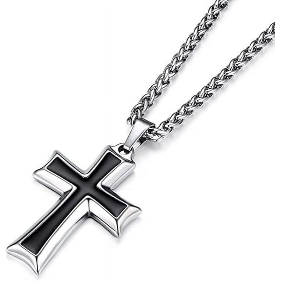 HZMAN Mens Stainless Steel Cross Pendant Necklace Flower Basket Chain