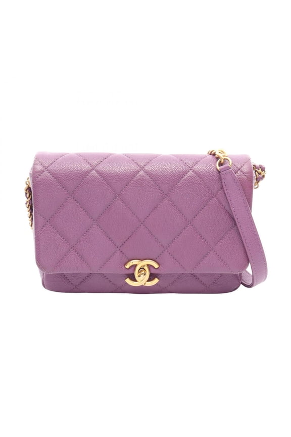 Pre-Owned Chanel Matelass Small Flap Shoulder Bag/Handbag, Calfskin Leather, Women's, Purple