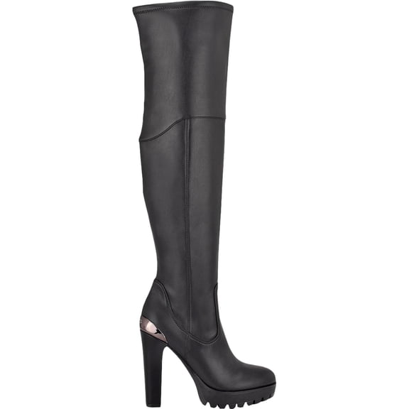 Guess Womens Taylin Faux Leather Lugged Sole Thigh-High Boots