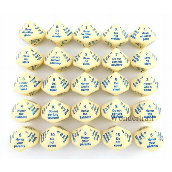 The Ten Commandments Dice D10 29mm (1.14in) Bulk Pack of 25 Koplow Games