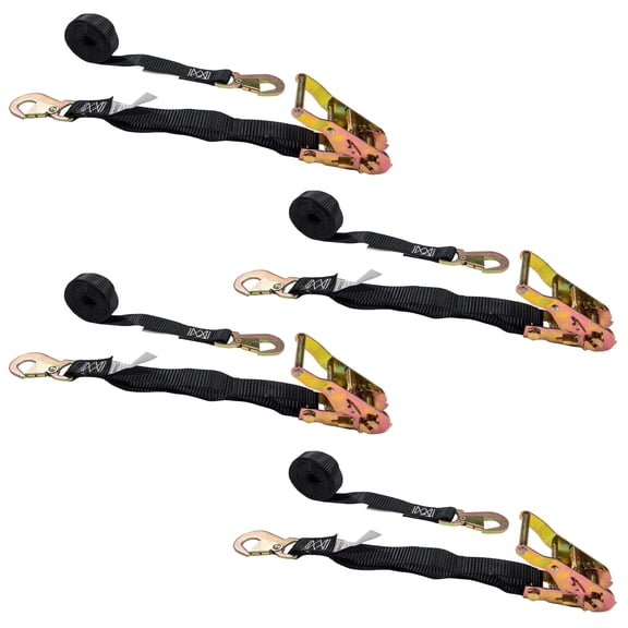 US Cargo Control, Ratchet Straps With Snap Hooks, Perfect Motorcycle Straps, 1 Inch Wide X 6 Foot Long Short Ratchet Straps, Heavy Duty Black Ratchet Tie Downs, 4 Pack