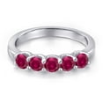 thumbnail image 3 of Gem Stone King 925 Sterling Silver Red Created Ruby Wedding-Bands Ring for Women | 1.25 Cttw | Round 3.5MM | Gemstone July Birthstone | Size 6, 3 of 6