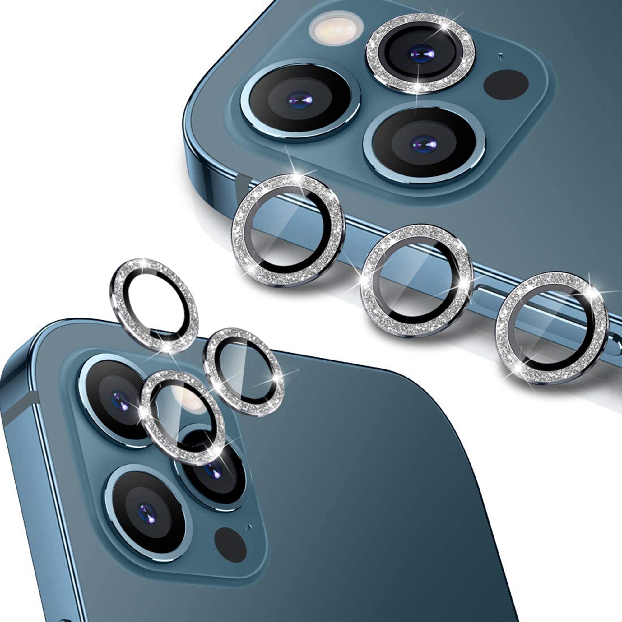 Glitter Tempered Glass Camera Lens Protector For IPhone 15/14/13/12/11 Pro Max – Multicolor, Titanium Alloy
