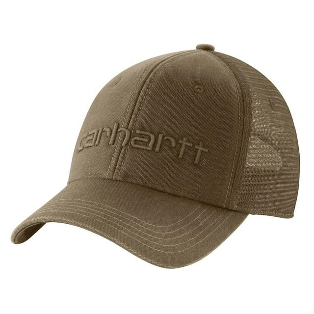 Gráfico del logotipo de Cap Carhartt en lona con parte trasera de malla para hombre, color marrón claro