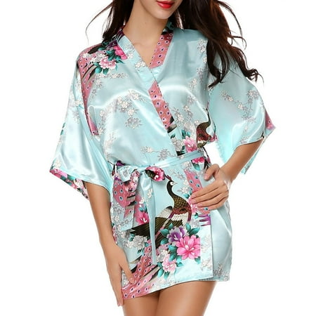 GuessLookry 2023 New Vibe Women Simulation Silk Print Bride Robe Fashion Gown Bath Robe Lingerie Sleepwear Soft Sleepy Dress