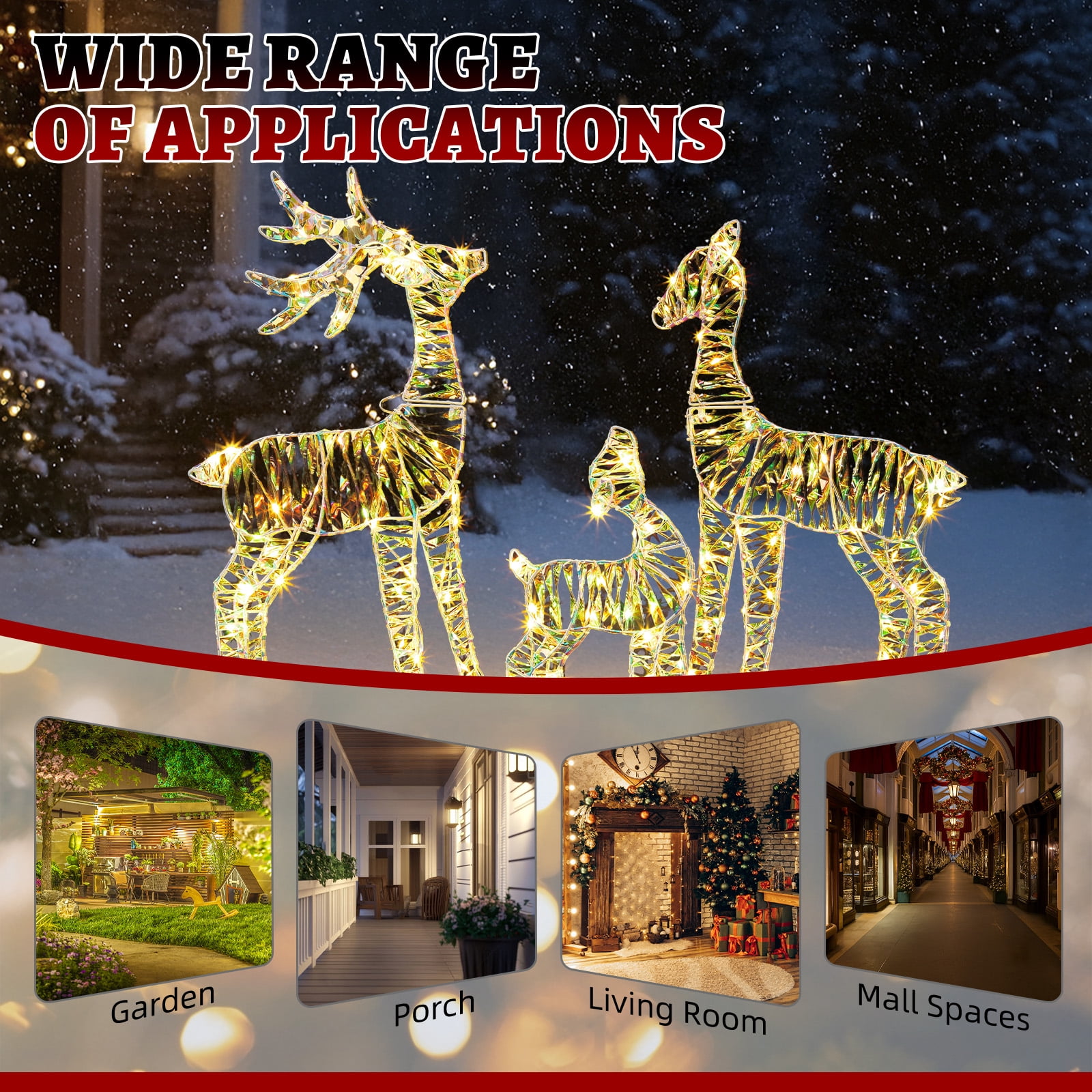 3pcs 2.4FT 2D Family Elk Iron Frame Courtyard Elk Decoration