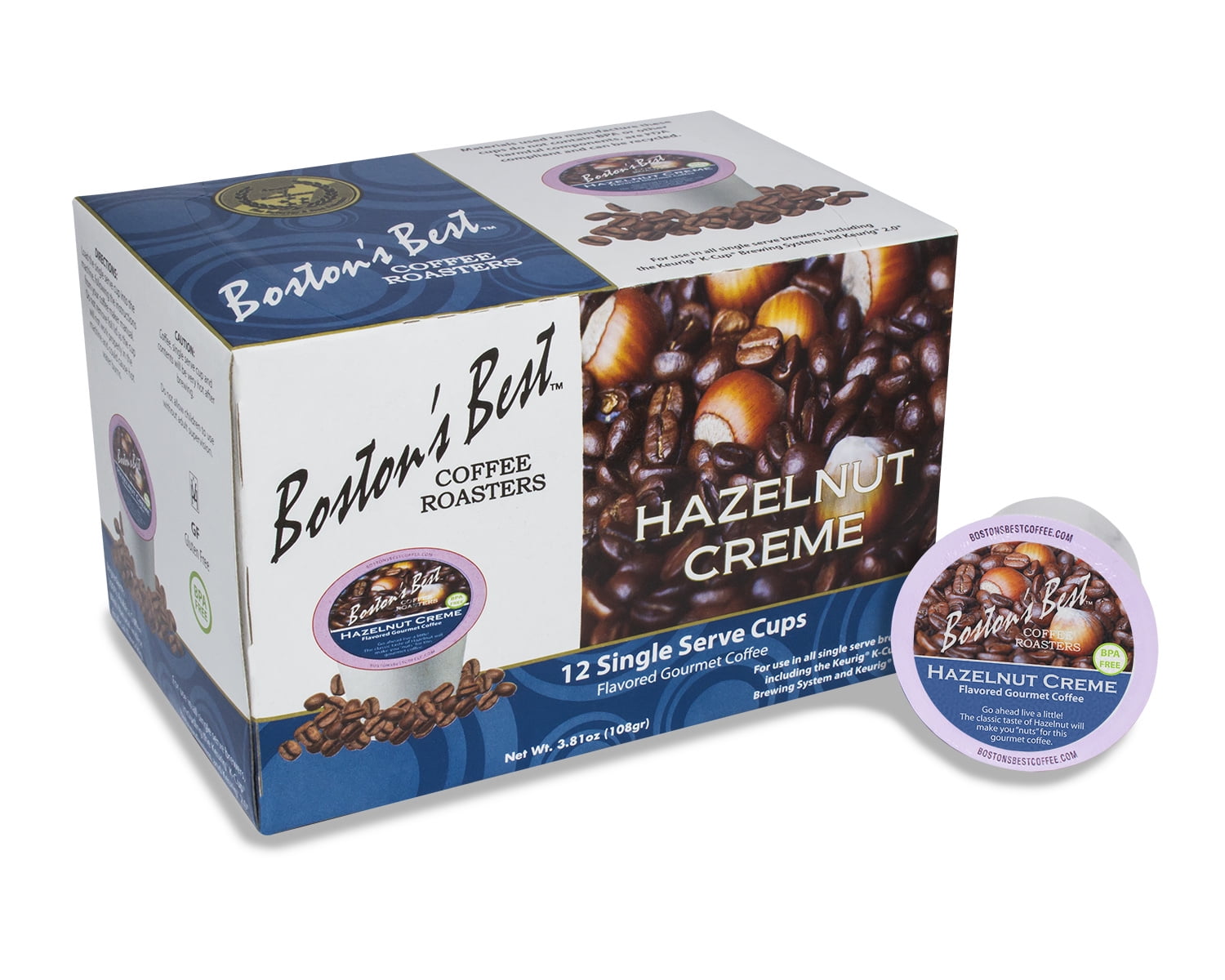Boston's Best Hazelnut Creme Flavored Coffee, Single Serve Cups, 12 ct