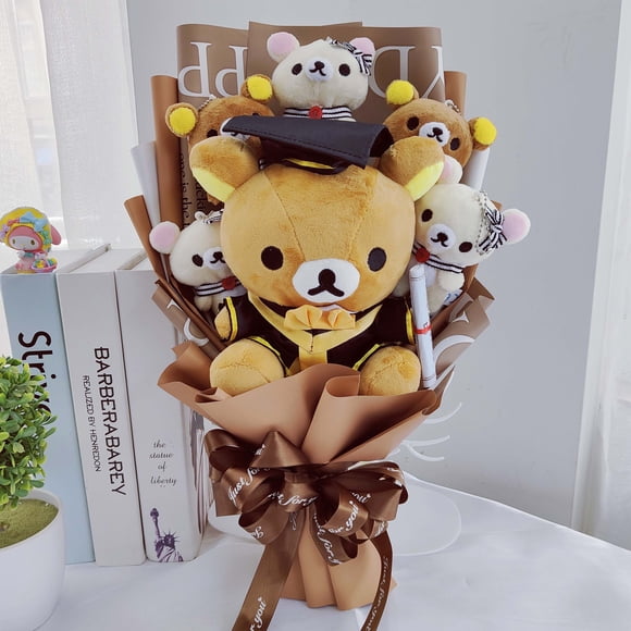 Graduate Teddy Bear Stuffed Animal Plush Toy Lover Rilakkuma With graduation Flower Bouquet Gift Box Birthday Graduation Gifts