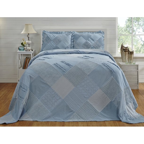 Better Trends Ruffled Chenille Bedspread Queen, Blue
