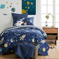 Levtex Home - Galaxy Quilt Set - Kids Twin/Twin XL Quilt and One Standard Sham - Space - Navy, Red, Yellow and White - Quilt (66x86in.) and Sham (20x26in.) - Reversible - Cotton