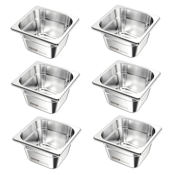 6 Pack Stainless Steel 1/6 Size Steam Hotel Pans 4 Inch Deep Anti Jam Rustproof Reusable Catering Storage for Restaurant Hotel Buffet Home Party