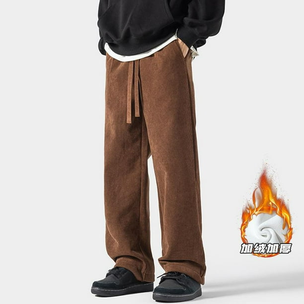 Pantalones de pana para hombre, de longitud completa, holgados, de color liso, talla grande, con cordón, rectos, para hombre