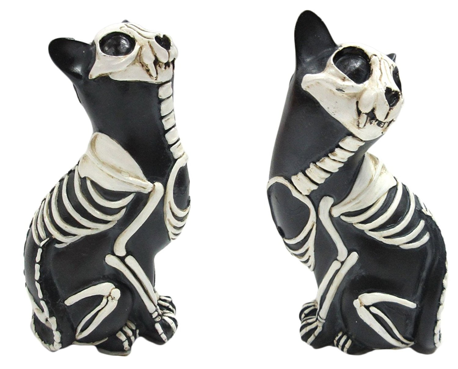 Set of Two Day Of The Dead Bone Skeleton Cats Statue 6"H XRay Skeleton