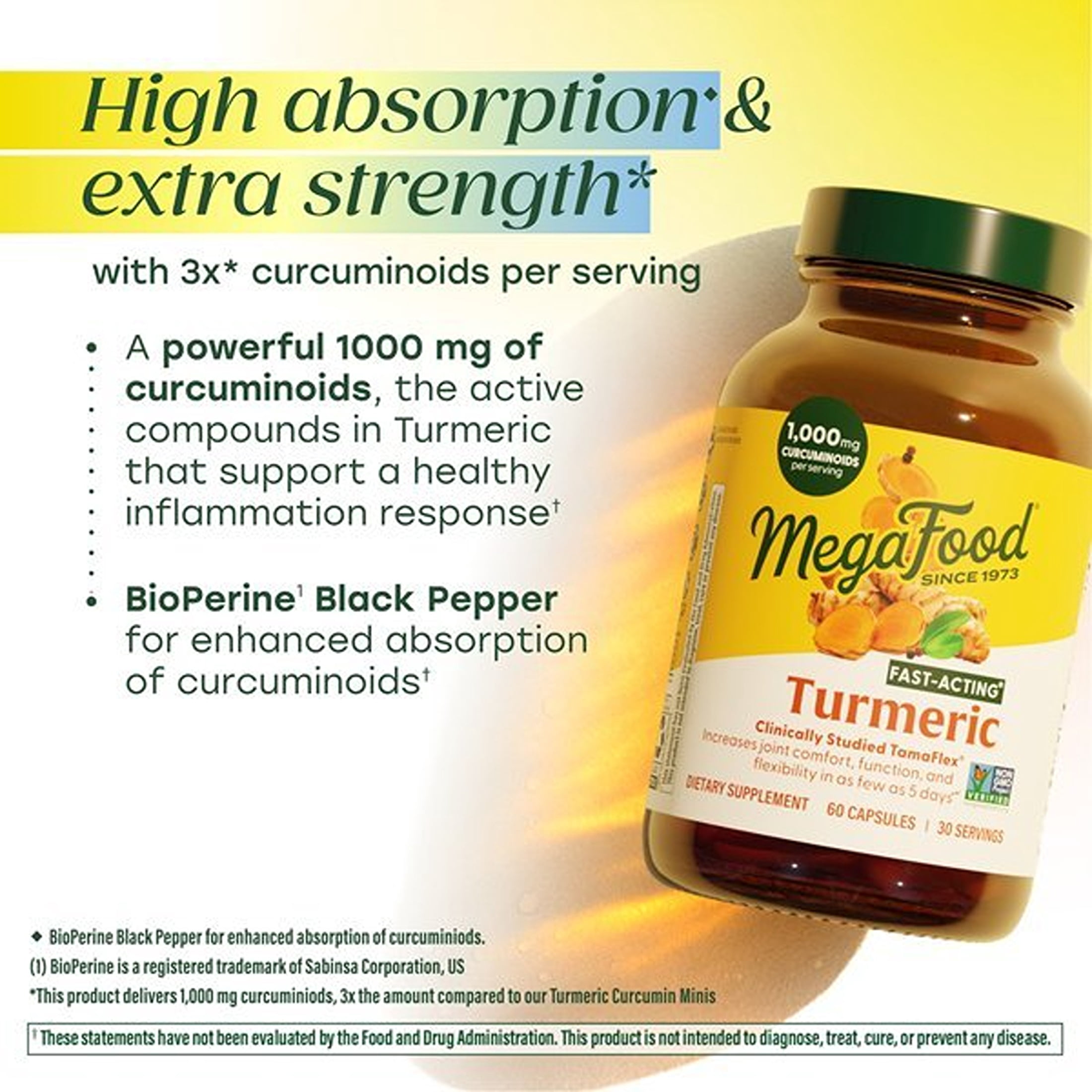 MegaFood Fast-Acting Turmeric Curcumin With Black Pepper - 60 Capsules, 30 Servings