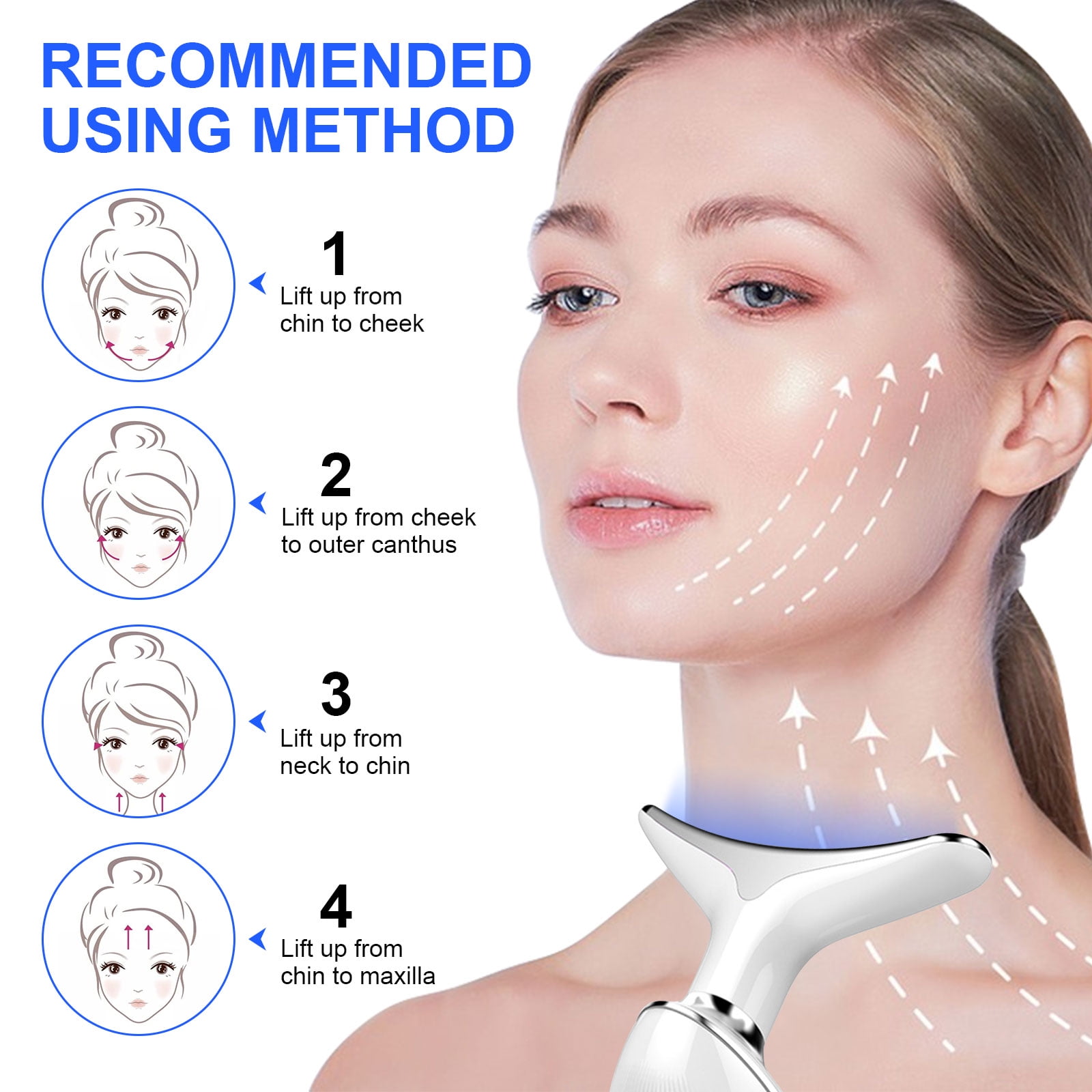 Neck Beauty Device,Face Neck Massager for Warming Lift,Skin Rejuvenation and Firming Lines,Clean/EMS/Heat/Sonic-Vibration Functions (White)
