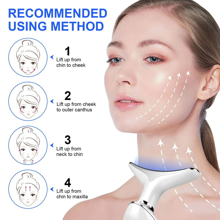 Neck Beauty Device,Face Neck Massager for Warming Lift,Skin Rejuvenation  and Firming Lines,Clean/EMS/Heat/Sonic-Vibration Functions (White) 
