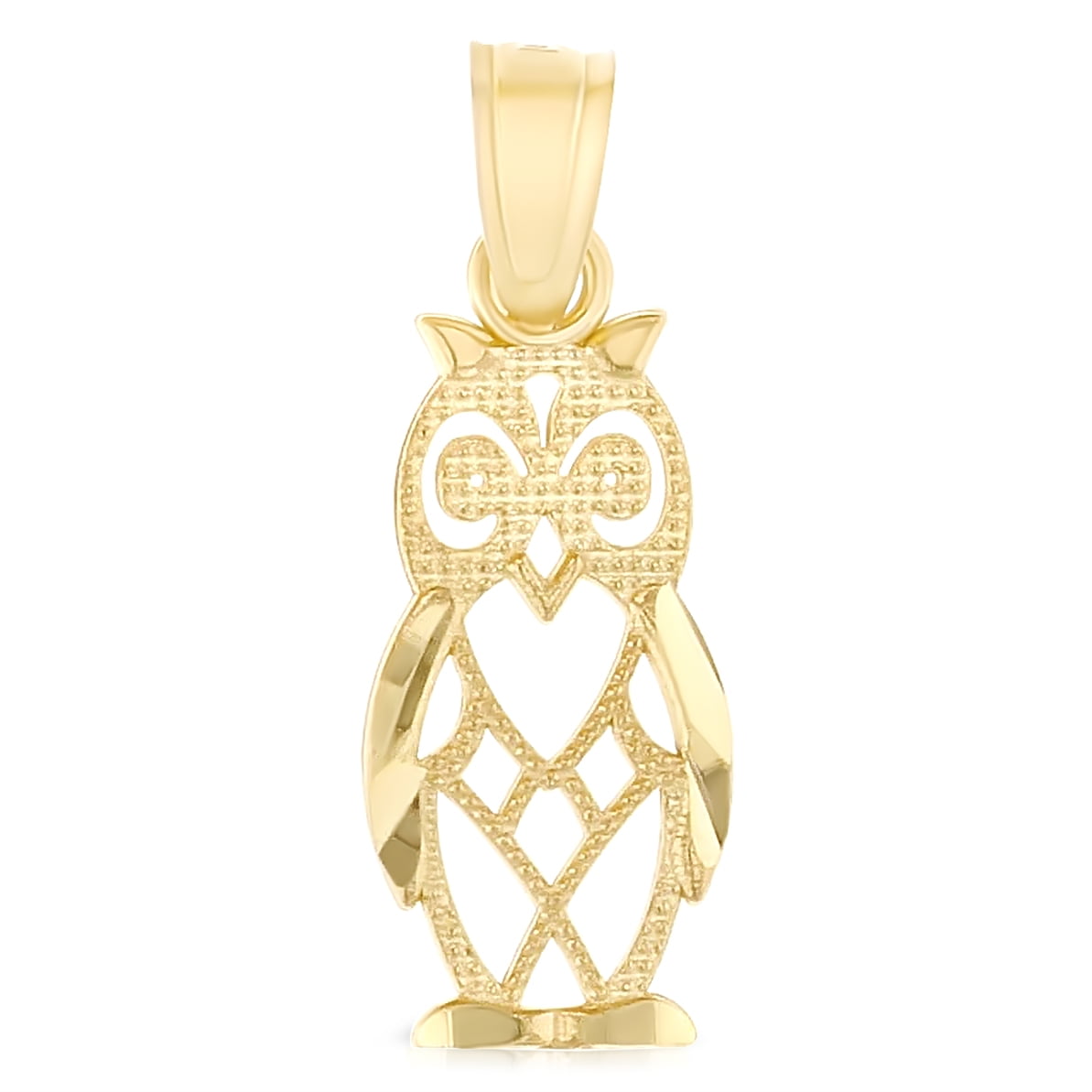 14K Yellow Gold Owl Charm Pendant with 1.8mm Singapore Chain Necklace