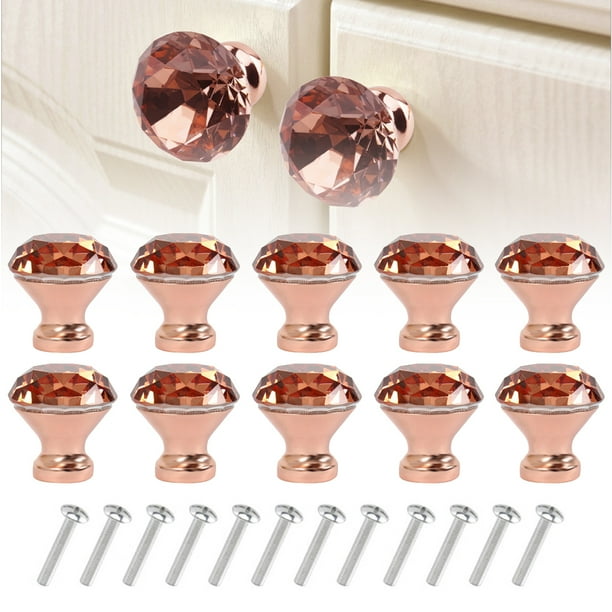 Tzgsonp 10 Pack Crystal Glass Knobs, Rose Gold Diamond Shape