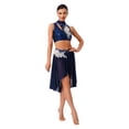 thumbnail image 3 of iiniim Lyrical Dance for Women Sequin Crop Top Mesh Tulle Leotard Skirt Modern Contemporary Dancewear Navy Blue L, 3 of 7