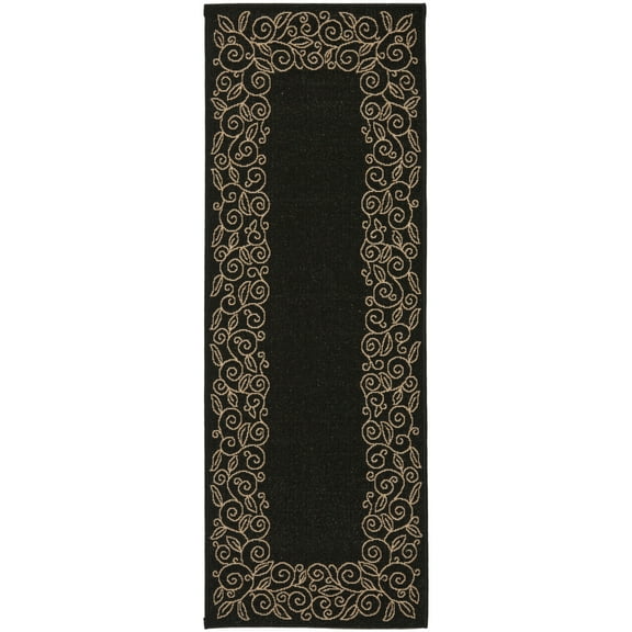SAFAVIEH Courtyard Chole Bordered Indoor/Outdoor Runner Rug, Black/Beige, 2'3" x 6'7"