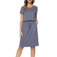 thumbnail image 4 of CALIPESSA Women Summer Polka Dot Casual Hide Belly Drawstring Knee Length Dress, 4 of 5
