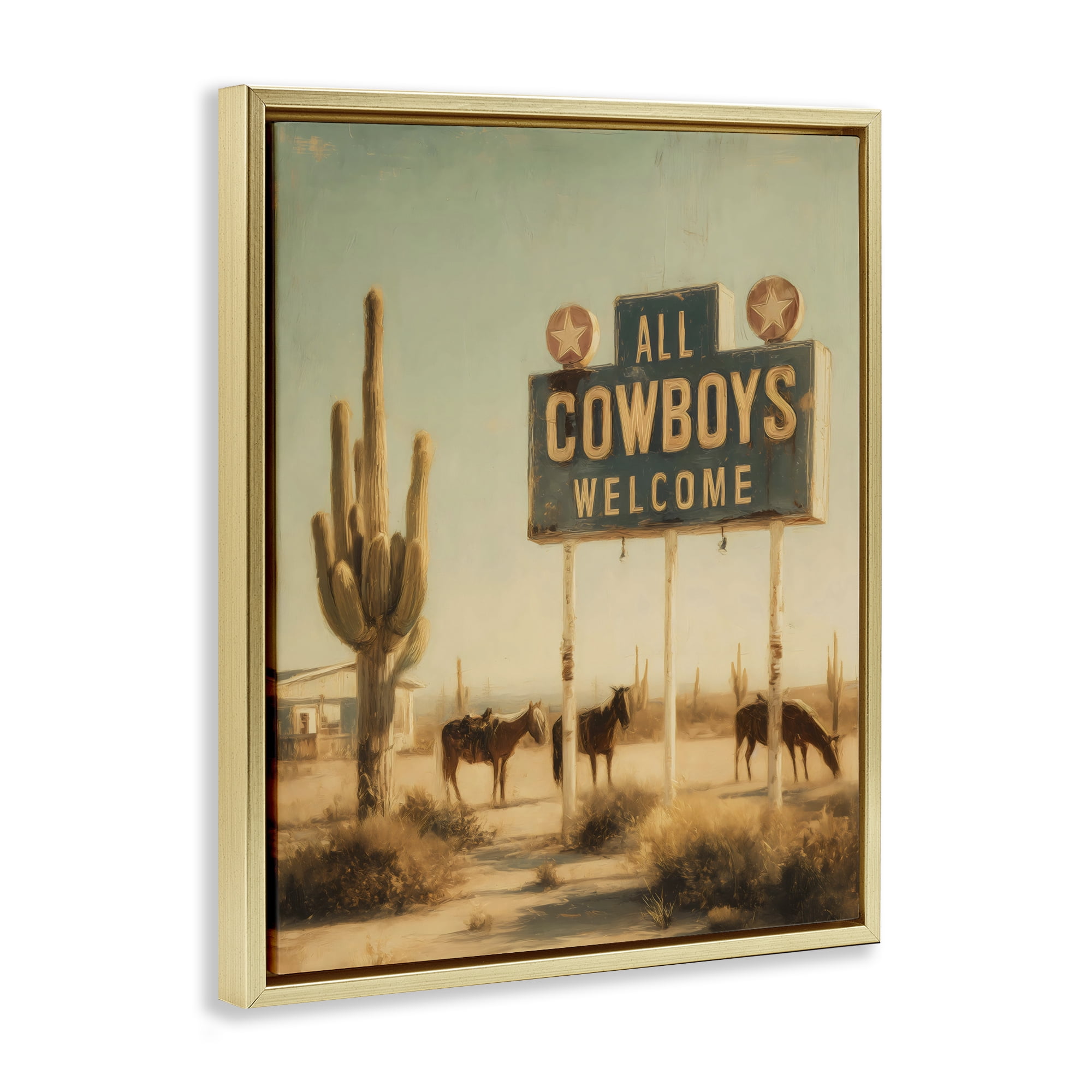 Stupell Industries All Cowboys Welcome Desert Gold Framed Floater Canvas Wall Art, design by Arlington Prints