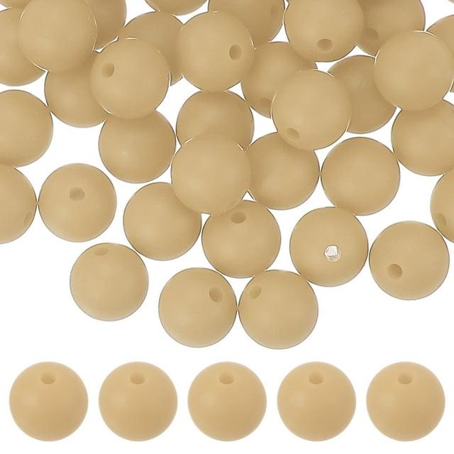 Uxcell 60 Pcs Cuentas de Silicona, Cuentas Redondas de 9mm Color Caramelo a Granel para Hacer Llavero Pulsera Collar Bolígrafos Suministros de Manualidades DIY, Beige