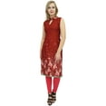 thumbnail image 1 of Bimba Women's Sleeveless Maroon Floral Printed Tunic Designer Kurta Kurti-20, 1 of 5
