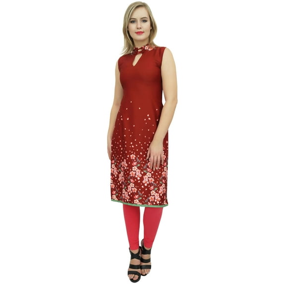 Bimba Women's Sleeveless Maroon Floral Printed Tunic Designer Kurta Kurti-20