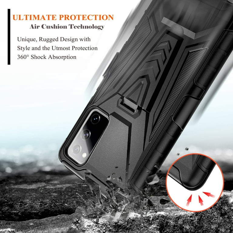 Case for Samsung Galaxy S20 FE 5G Phone Case with Tempered Glass Screen  Protector Belt Clip Rugged Shock Proof Armor Heavy Protection Phone Cover