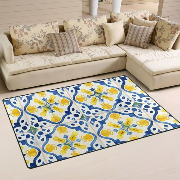 Bohomia Blue and Yellow Area Floor Mats Non-Slip Rugs Soft Doormat 31 x 20 inch Carpet for Living Dining Room Bedroom Decorative