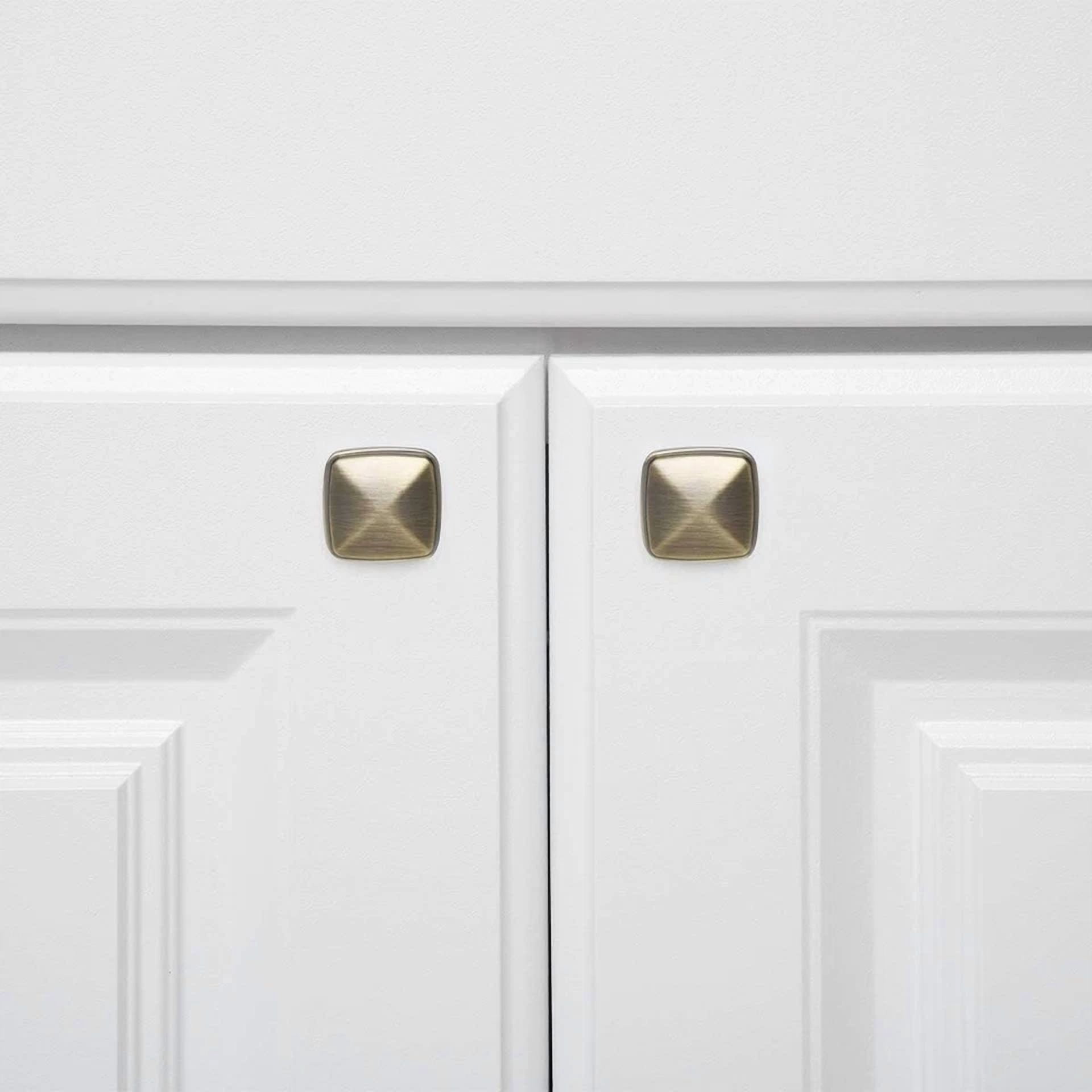 CRESTIN- 10 Pack Square Knob Kitchen/Bathroom Cabinet Hardware Antique Brass 1.25 In