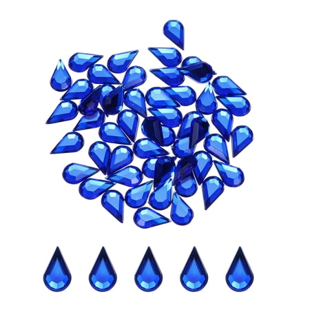 Uxcell 50Pcs Flat Back Acrylic Teardrop Gems 0.24" x 0.39" Artificial Rhinestones for DIY Crafts Bead Wedding Party Face Painting Jewelry Making Deep Blue