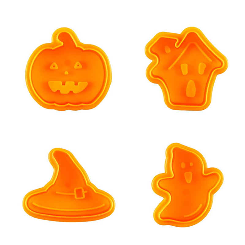 4Pcs/Set Halloween Cookie Mould Biscuit Stamp 3D Plunger Cutter DIY Baking Tools 