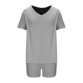 thumbnail image 6 of Timegard Summer Outfits for Women 2 Piece V Neck Tee Slim Shorts Casual Comfy Workout Sets Solid Color, 6 of 7