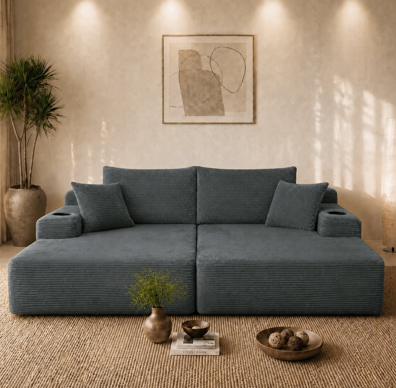 Leumius 69" Cloud Sectional Couch,L-Shape Futon Sofa Bed with R-Shape Chaise with Deep Seat,2 Seater Boneless Couch for Living Room,Gray
