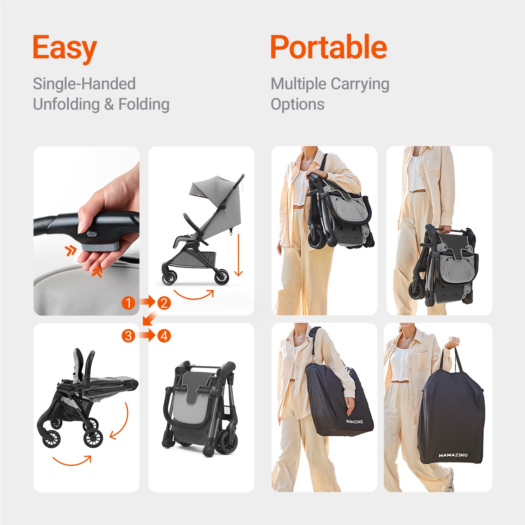 Mamazing Ultra Air X Lightweight Baby Stroller for Airplane Travel, 9.9 lbs, Ultra-Compact, Light & Strong, Age Group: Infant, Single, Grey