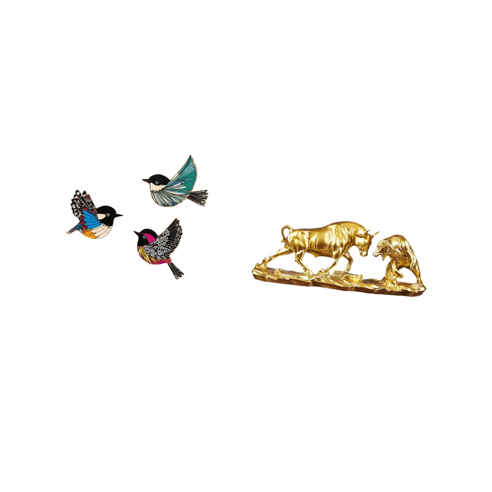 Dualoai Wooden Bird Wall Art and Bull Figurine Feng Shui Bear and Bull Statue Modern Artwork Chinese Cow Cattle Sculptures Animal Sculpture for Garden Study Room Farmhouse Desk Birthdays Gifts
